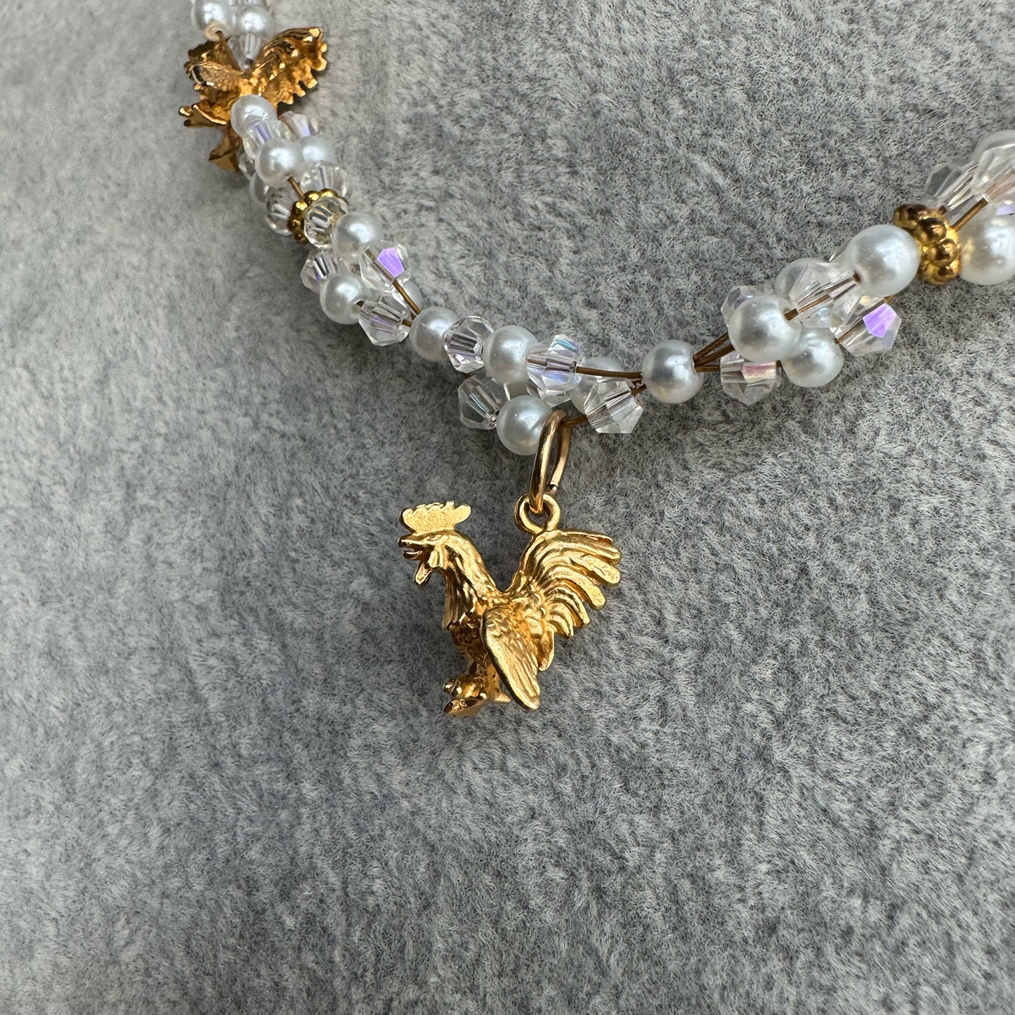 Farmhouse Cock Pearl Charm Choker Necklace