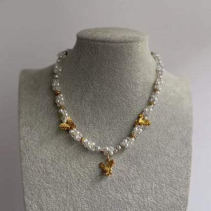 Farmhouse Cock Pearl Charm Choker Necklace